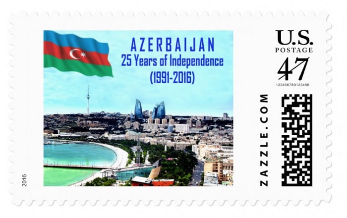 Postage stamp dedicated to 25th anniversary of Azerbaijan’s independence issued in Los Angeles 